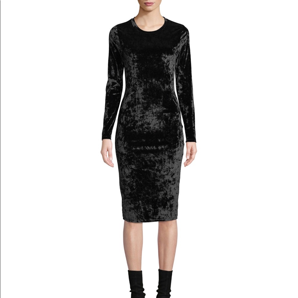 Michael Kors- Black Velvet Long Sleeve Midi Dress